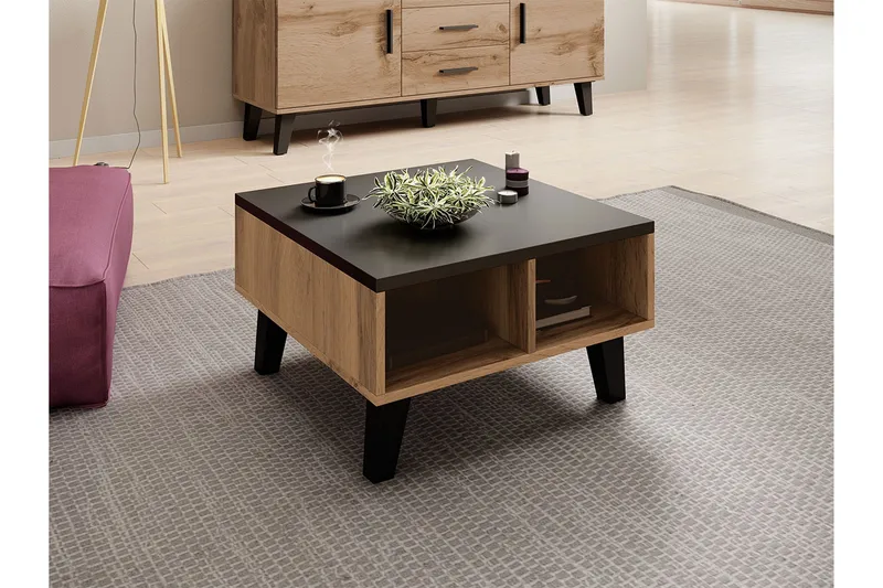Kardos Soffbord 60 cm med Förvaring Hyllor - Natur/Svart - Möbler - Bord & matgrupper - Soffbord
