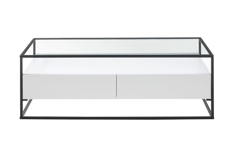 Karysma Soffbord 120 cm med Förvaring 2 Lådor + Hylla - Glas/Vit - Soffbord
