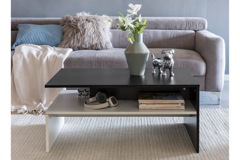 Ketchum Soffbord 90 cm med Förvaring Hylla, Svart/Vit