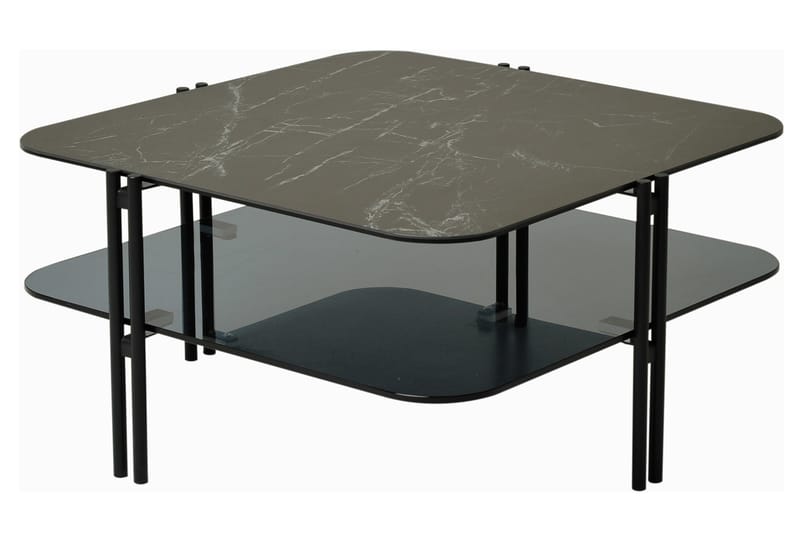 Khadyn Soffbord 80 cm med Förvaring Hylla - Keramik/Glas/Svart - Soffbord