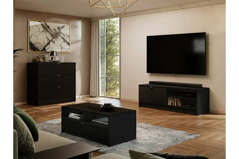 Kintore 50 cm Rektangulärt Soffbord med Lådor i Trä - Svart - Möbler - Bord & matgrupper - Soffbord