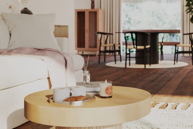 Kopparbo Soffbord 75 cm Runt Vitlaserad Ek - Ljust vitlaserat ekträ - Möbler - Bord & matgrupper - Soffbord