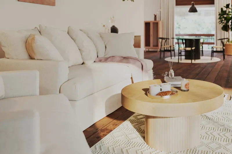 Kopparbo Soffbord 90 cm Runt Vitlaserad Ek - Ljust vitlaserat ekträ - Möbler - Bord & matgrupper - Soffbord