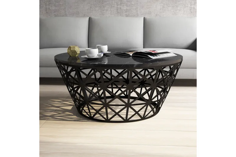 Koraleigh Soffbord 90 cm Runt Marmormönster - Svart - Möbler - Bord & matgrupper - Soffbord