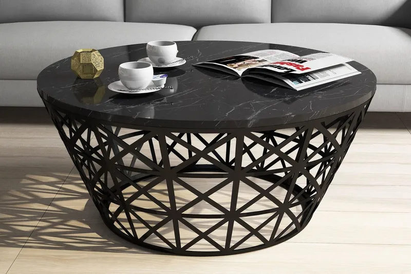 Koraleigh Soffbord 90 cm Runt Marmormönster, Svart