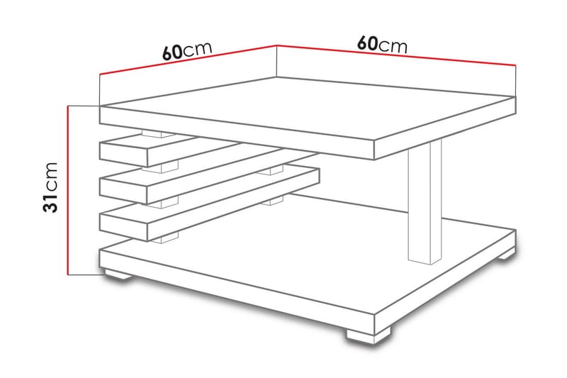 Kyoto Soffbord 60 cm med Förvaring Hylla - Svart - Soffbord