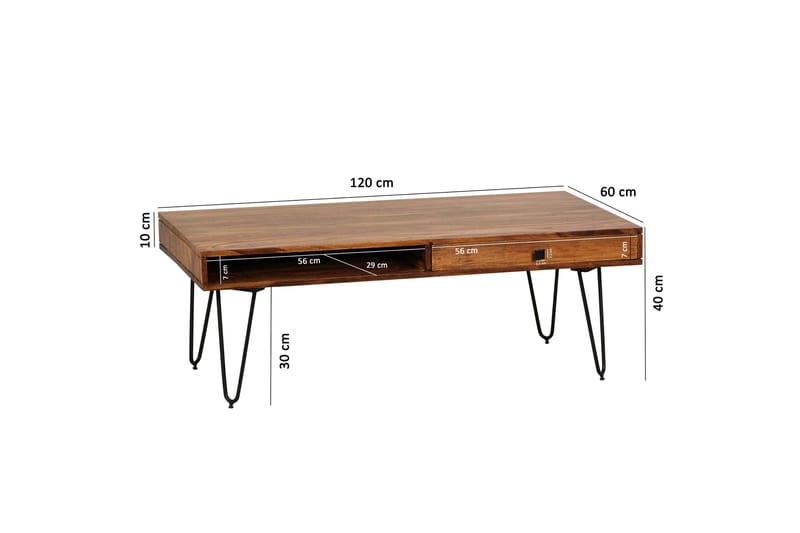 Langner Soffbord 117 cm med Förvaring 2 Lådor + Hyllor - Möbler - Bord & matgrupper - Soffbord - Soffbord med förvaring