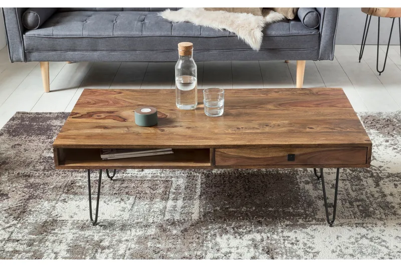 Langner Soffbord 117 cm med Förvaring 2 Lådor + Hyllor, undefined