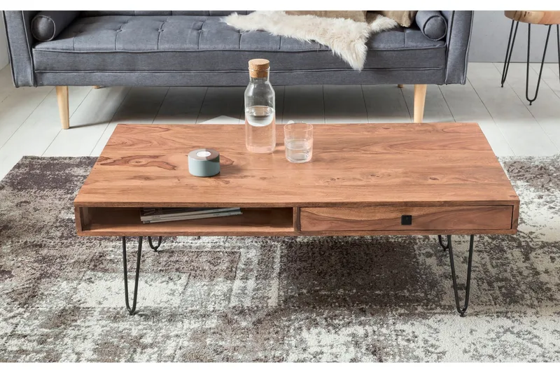 Langner Soffbord 60 cm med Förvaring 2 Lådor + Hyllor - Akacia/Svart - Möbler - Bord & matgrupper - Soffbord - Soffbord med förvaring