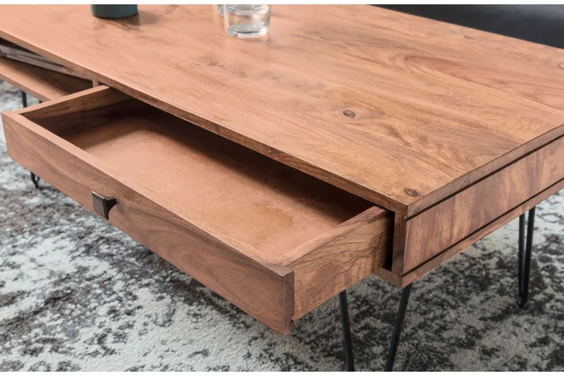 Langner Soffbord 60 cm med Förvaring 2 Lådor + Hyllor - Akacia/Svart - Möbler - Bord & matgrupper - Soffbord - Soffbord med förvaring