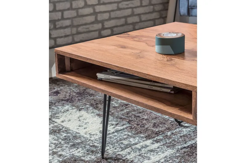 Langner Soffbord 60 cm med Förvaring 2 Lådor + Hyllor - Akacia/Svart - Möbler - Bord & matgrupper - Soffbord - Soffbord med förvaring