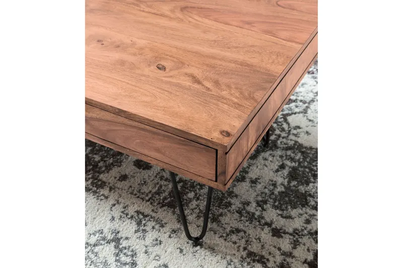 Langner Soffbord 60 cm med Förvaring 2 Lådor + Hyllor - Akacia/Svart - Möbler - Bord & matgrupper - Soffbord - Soffbord med förvaring