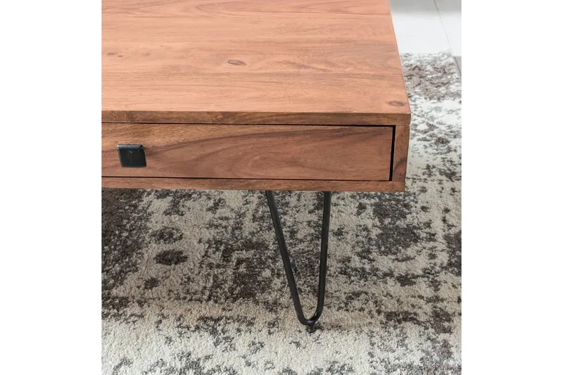 Langner Soffbord 60 cm med Förvaring 2 Lådor + Hyllor - Akacia/Svart - Möbler - Bord & matgrupper - Soffbord - Soffbord med förvaring