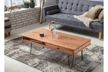 Langner Soffbord 60 cm med Förvaring 2 Lådor + Hyllor - Akacia/Svart - Möbler - Bord & matgrupper - Soffbord - Soffbord med förvaring