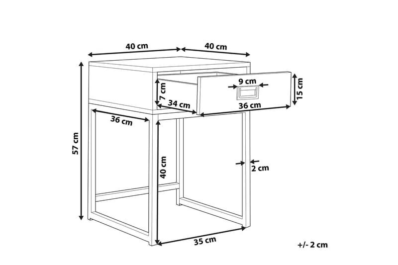 Largona 40 cm Kvadratiskt Soffbord med Lådor i Trä med Metallunderrede - Vit - Möbler - Bord & matgrupper - Soffbord