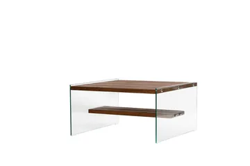Lepinas 75 cm Kvadratiskt Soffbord med Glassidor och Hylla i Ljust Trä - Brun - Möbler - Bord & matgrupper - Soffbord