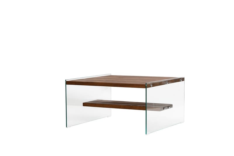 Lepinas 75 cm Kvadratiskt Soffbord med Glassidor och Hylla i Ljust Trä - Brun - Möbler - Bord & matgrupper - Soffbord