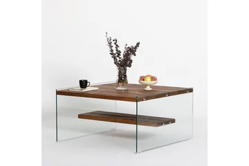 Lepinas 75 cm Kvadratiskt Soffbord med Glassidor och Hylla i Ljust Trä - Brun - Möbler - Bord & matgrupper - Soffbord