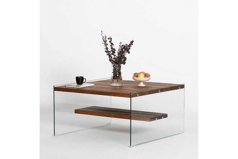 Lepinas 75 cm Kvadratiskt Soffbord med Glassidor och Hylla i Ljust Trä - Brun - Möbler - Bord & matgrupper - Soffbord