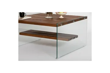 Lepinas 75 cm Kvadratiskt Soffbord med Glassidor och Hylla i Ljust Trä - Brun - Möbler - Bord & matgrupper - Soffbord