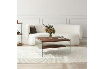 Lepinas 75 cm Kvadratiskt Soffbord med Glassidor och Hylla i Ljust Trä - Brun - Möbler - Bord & matgrupper - Soffbord
