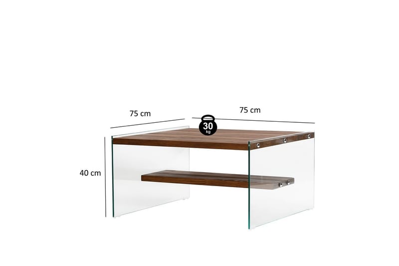 Lepinas 75 cm Kvadratiskt Soffbord med Glassidor och Hylla i Ljust Trä - Brun - Möbler - Bord & matgrupper - Soffbord