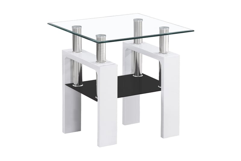 Lissana D Soffbord 60 cm med Förvaring Hylla - Glas/Vit - Soffbord