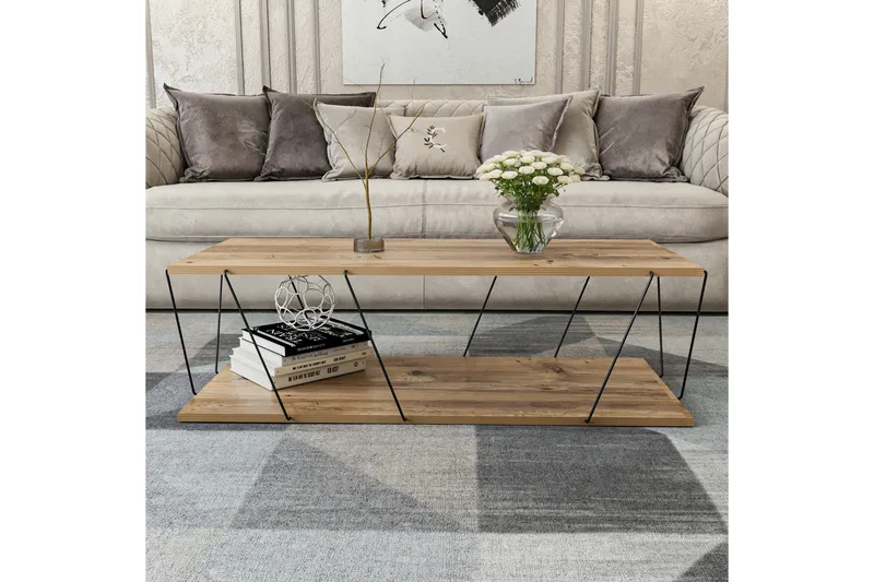 Ljusfors  Soffbord 120 cm med Förvaring Hylla - Natur/Svart - Möbler - Bord & matgrupper - Soffbord