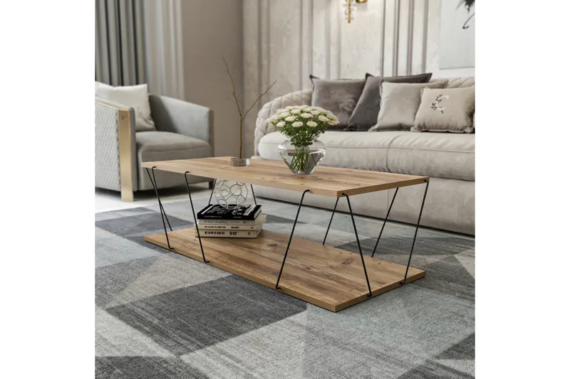 Ljusfors  Soffbord 120 cm med Förvaring Hylla - Natur/Svart - Möbler - Bord & matgrupper - Soffbord