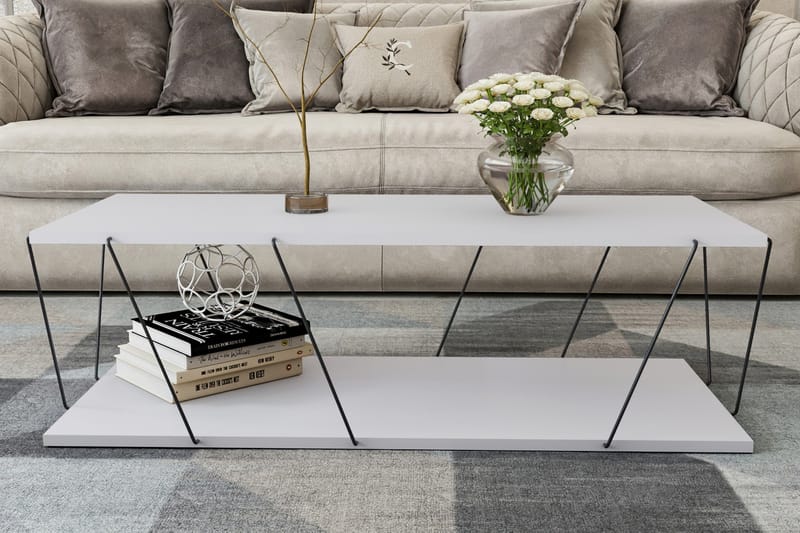 Ljusfors Soffbord 120 cm med Förvaring Hylla - Vit/Svart - Möbler - Bord & matgrupper - Soffbord