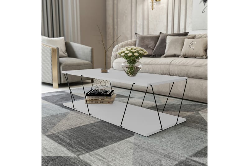 Ljusfors Soffbord 120 cm med Förvaring Hylla - Vit/Svart - Möbler - Bord & matgrupper - Soffbord