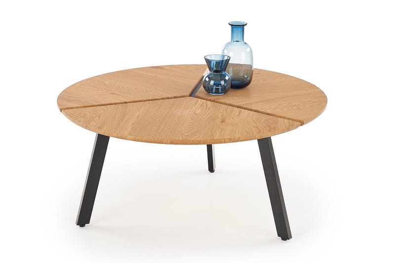 Luana Soffbord 86 cm Runt - Ekfärg/Svart - Soffbord - Klaffbord & Hopfällbart bord - Spegelbord - Soffbord med förvaring - Soffbord med hjul - Höj och sänkbart soffbord