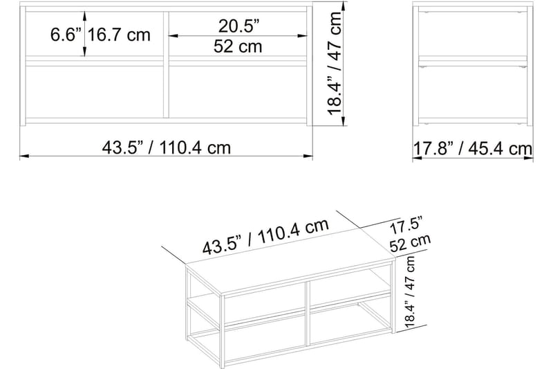 Lunnom Soffbord 110 cm med Förvaring Hylla - Brun/Svart - Soffbord