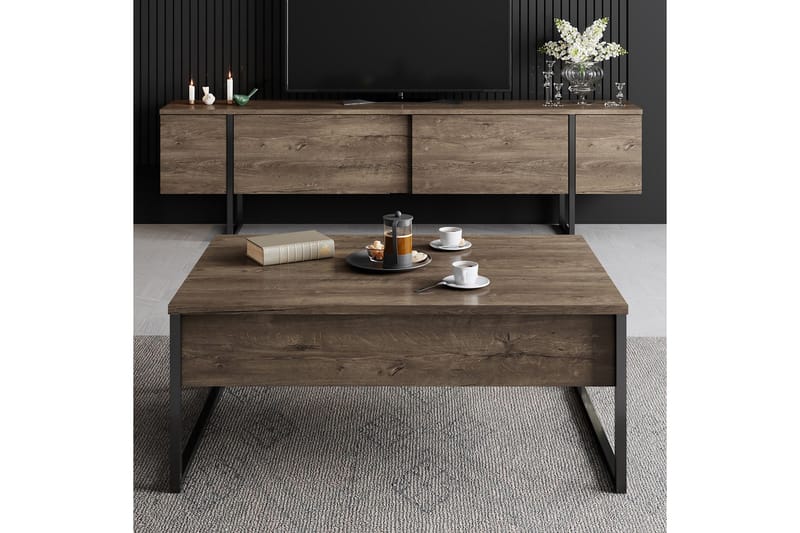 Luxe Soffbord 90x40 cm Brun/Svart - Hanah Home - Soffbord