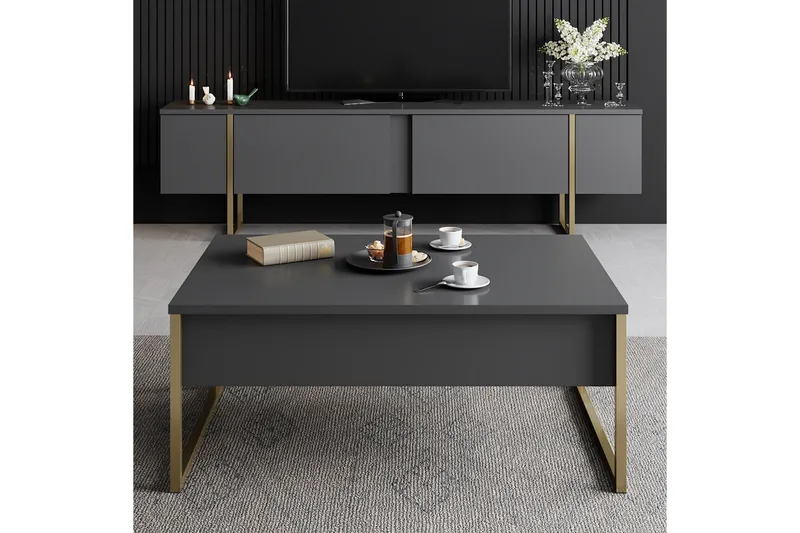 Luxe Soffbord 90x40 cm Svart/Guld - Hanah Home - Möbler - Bord & matgrupper - Soffbord