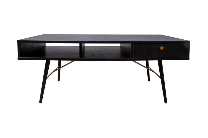 Luxem Soffbord 115 cm med Förvaring Låda + Hylla - Svart/Koppar - Soffbord