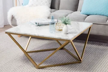 Malibu Kvadratiskt Soffbord 80 cm i Marmor med Metallstativ - Vit - Möbler - Bord & matgrupper - Soffbord