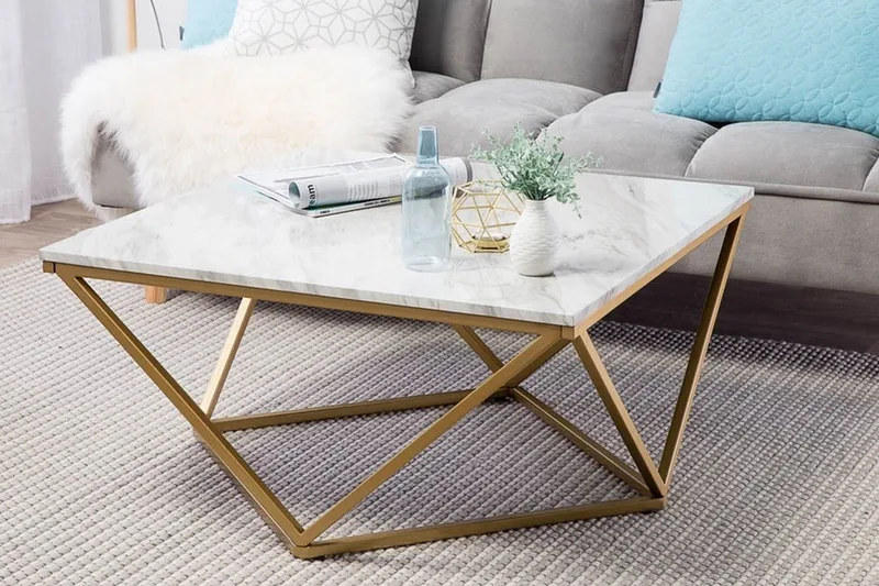 Malibu Kvadratiskt Soffbord 80 cm i Marmor med Metallstativ - Vit - Möbler - Bord & matgrupper - Soffbord