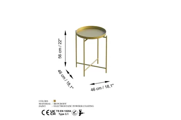 Mamta Fällbart Runt Soffbord 46 cm i Metall - Guld - Möbler - Bord & matgrupper - Soffbord