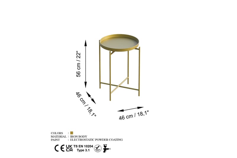 Mamta Fällbart Runt Soffbord 46 cm i Metall - Guld - Möbler - Bord & matgrupper - Soffbord