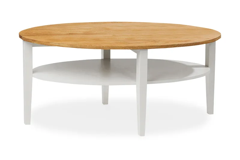 Mantorp 120 cm Ovalt Soffbord med Förvaring i Massivt Trä, Vit|Brun
