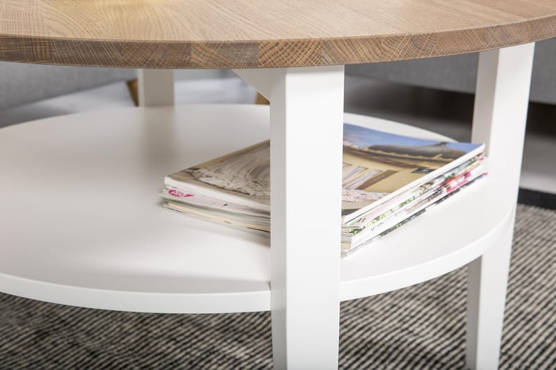 Mantorp Soffbord 80 cm Runt med Förvaring Hylla - Massiv Ek/Vit - Möbler - Bord & matgrupper - Soffbord - Soffbord med förvaring