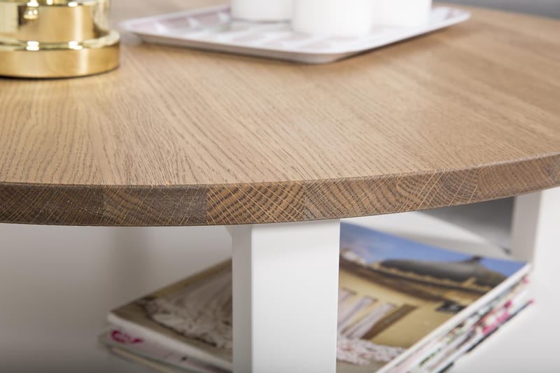 Mantorp Soffbord 80 cm Runt med Förvaring Hylla - Massiv Ek/Vit - Möbler - Bord & matgrupper - Soffbord - Soffbord med förvaring