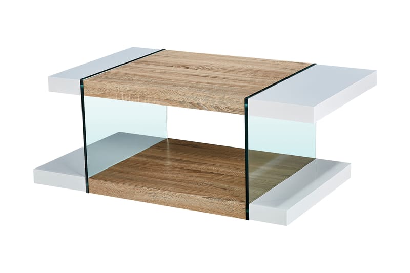 Marcelen Soffbord 120 cm med Förvaring Hylla - Glas/Vit/Brun - Soffbord