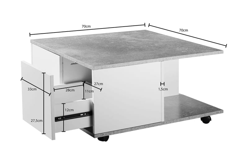 Marchall Soffbord 70 cm - Vit - Möbler - Bord & matgrupper - Soffbord - Soffbord med hjul