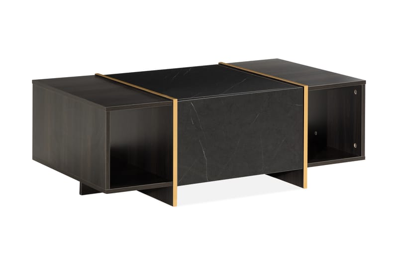 Mardon Soffbord 104 cm med Förvaring Lådor + Hyllor - Svart/Guld - Soffbord