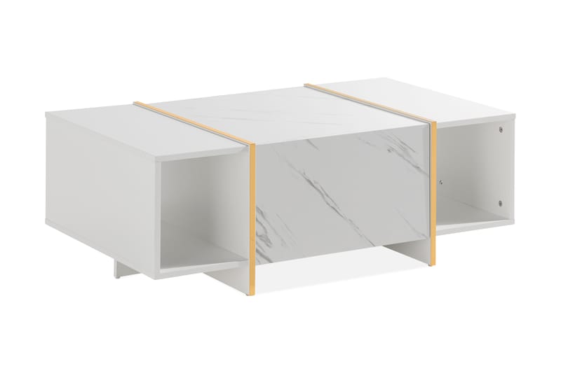 Mardon Soffbord 104 cm med Förvaring Lådor + Hyllor - Vit/Guld - Soffbord