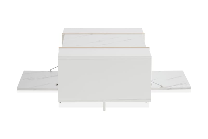 Mardon Soffbord 104 cm med Förvaring Lådor + Hyllor - Vit/Guld - Soffbord