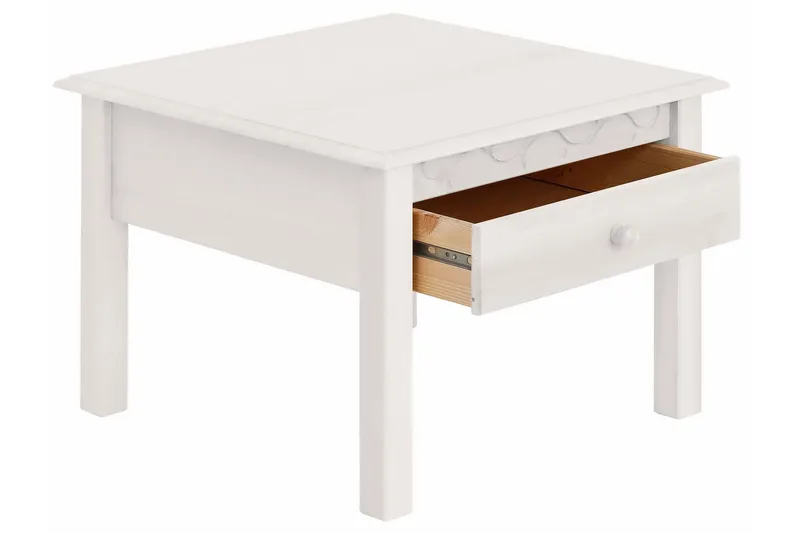Marzell 60 cm Kvadratiskt Soffbord med Lådor i Furu - Vit - Möbler - Bord & matgrupper - Soffbord