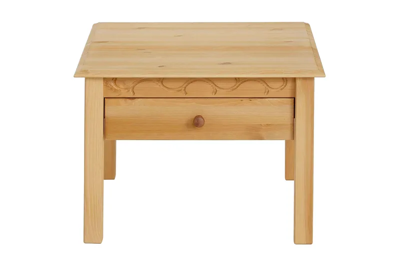 Marzell 60 cm Kvadratiskt Soffbord med Lådor i Massivt Trä, Beige